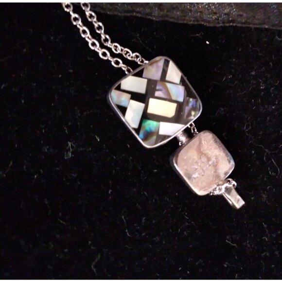 Sandy Baker Sterling 925 Paula shell horn inlay mosaic pendant on 925 Necklace - Picture 16 of 16